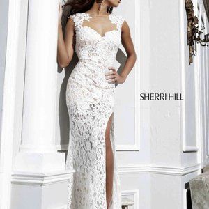 NWT Sherri Hill evening/wedding dress, Ivory lace, open back, front slit 4316
